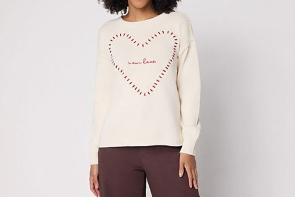 Peace Love World 100% Cotton Heart Motif Sweater Size XS Cream A715669 NWOT